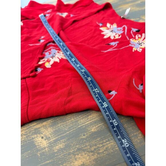 Free People Time On My Side Red Floral Mini Wrap Dress Size M Valentine’s Day - Picture 12 of 16